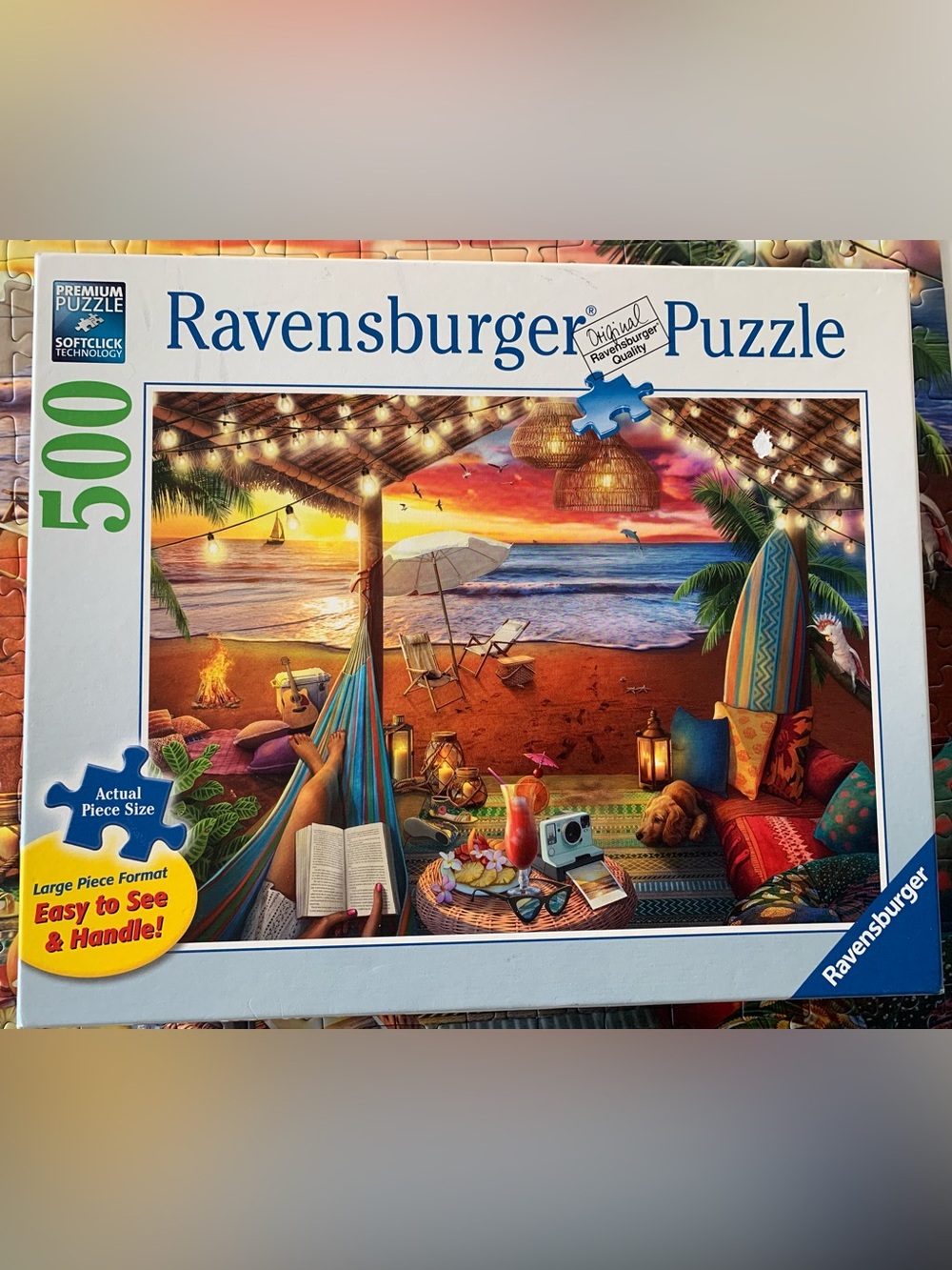 Ravensburger Cozy 500-pieces jigsaw puzzle Cabana Tropical Beach Sunset Puzzle